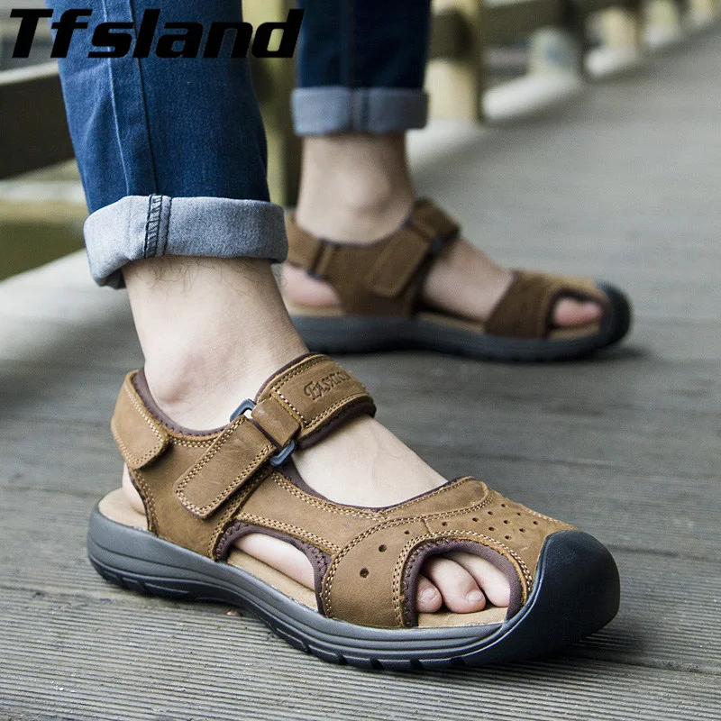 Летние сандалии для мужчин обувь брендовые дышащие кожаные сандалии высокого качества удобные простые мужские пляжные и уличные сандалии кроссовки