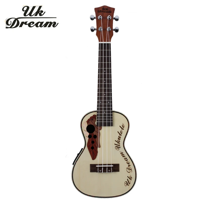 

23 inch Electric Ukulele Musical Spruce Sapele Grape Hole 4 Strings Guitars With Eletric Box Small Instruments 18 Frets UC-316EQ