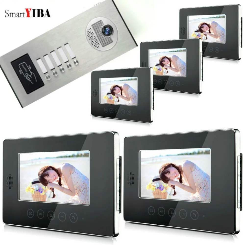 

SmartYIBA Wired 7"LCD Monitor Video Door Phone Doorbell Intercom System RFID Card Access Control Home Gate Intercom System Kits