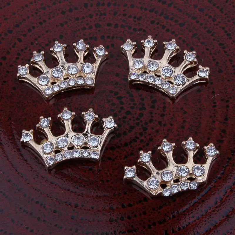 

200pcs/lot 2Colors Chic Artificial Sparkle Flatback Decorative Buttons DIY Alloy Crown Shaped Rhinestone Button For Accessories