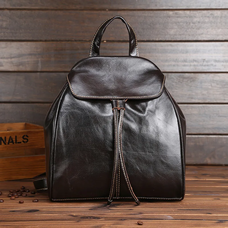 Famous brand design new business men's backpack oil wax leather men's