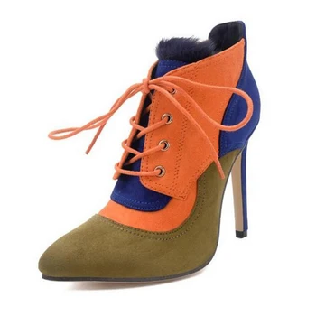 

Nice Fight Color Rabbit Hair Women Boots Elegant Shoes Woman Autumn Winter Ankle Boots Pointed Toe Buckle High Heels Boots Z258