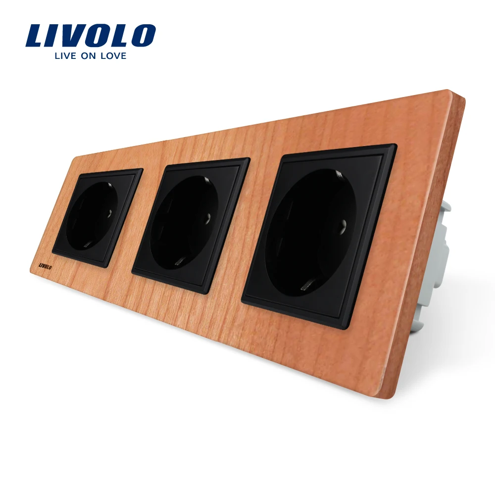 

Livolo EU Standard Socket,Cherry Wood Panel Outlet Panel, Triple Wall Power Sockets Without Plug,VL-C7C3EU-21