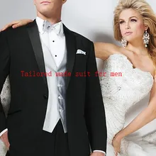 Свадебный костюм мужской Костюм приталенный черный Индивидуальный Выпускной на одной пуговице однобортный лацкан Формальные костюмы(пиджак+ брюки+ жилет+ галстук