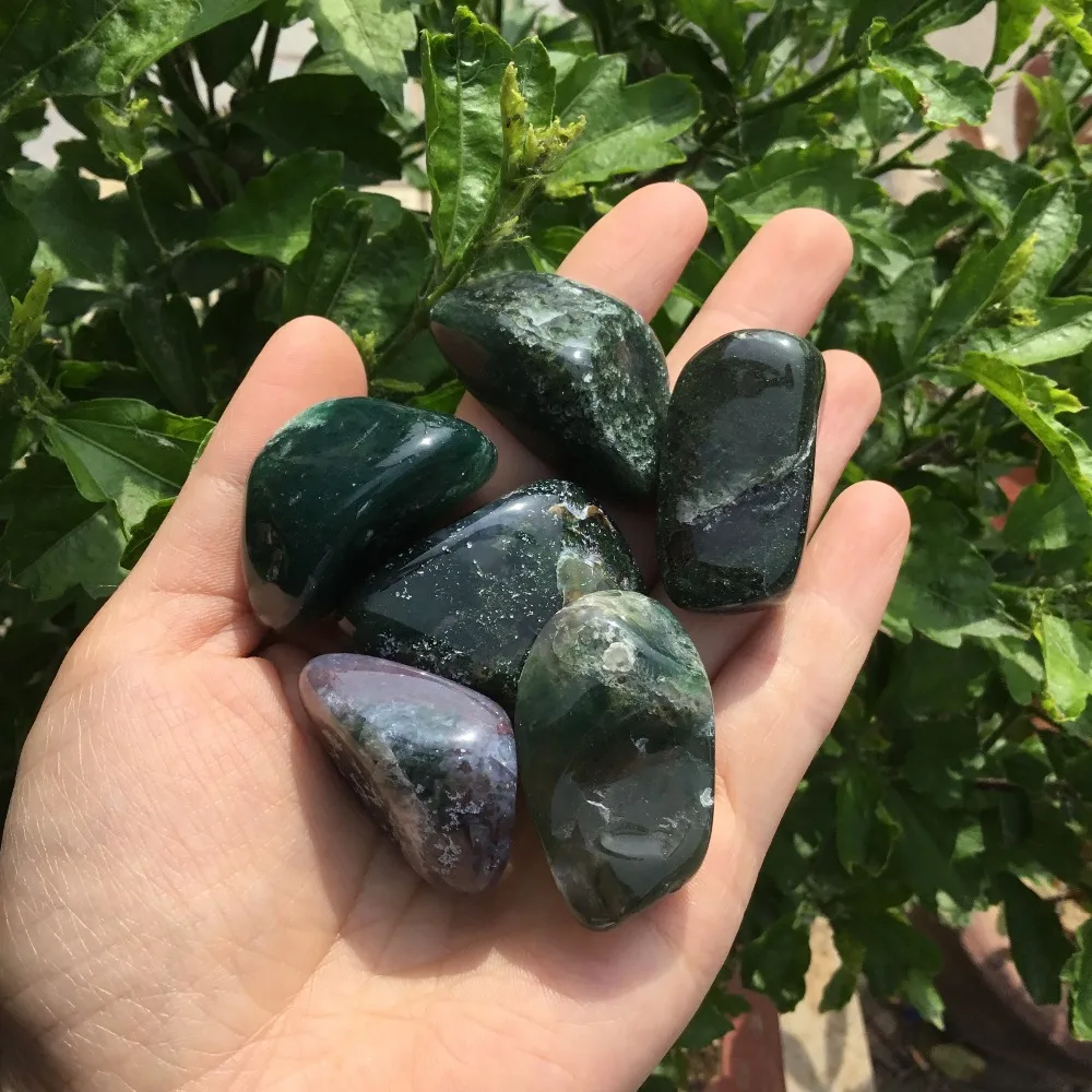 Natural Green Moss Agate Tumbled Stones Healing Crystal Stone | Дом и сад