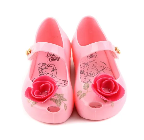 Детская летняя обувь мини Мелисса Блестящие Бантом модные сандалии дети девушки Красавица и Чудовище Роза желе обувь SH043 - Цвет: pink