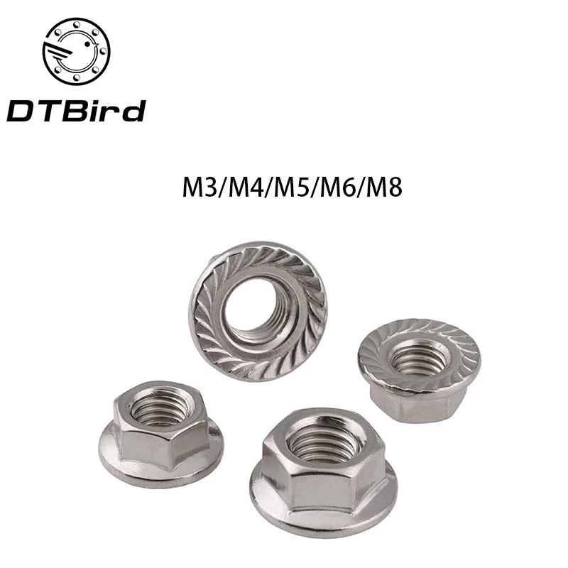 50Pcs DIN6923 M3 M4 M5 M6 M8 304 Stainless Steel Hexagon Flange Nuts