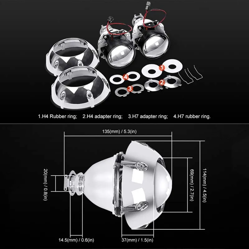Модифицированный мини 2,5 дюймовый HID биксеноновый проектор, линзы для фар, автомобильные фары, комплект линз+ серебряные кожухи H1 H4 H7, автомобильный Стайлинг