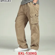 MFERLIER повседневные брюки карго с карманами для мужчин в стиле сафари ArmyGreen прямого размера плюс большие 7XL 8XL 42 44 46 брюки с высокой эластичной талией