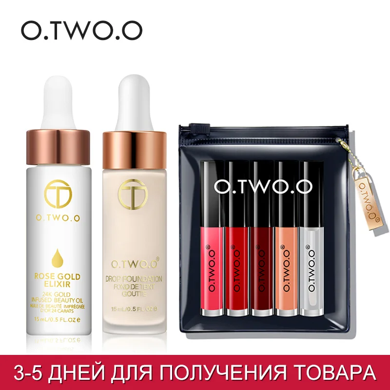 

O.TWO.O Makeup Set With 24K Elixir Skin Make Up Oil Primer Liquid Foundation Matte Face Base Lasting Velvet Lip Gloss Set