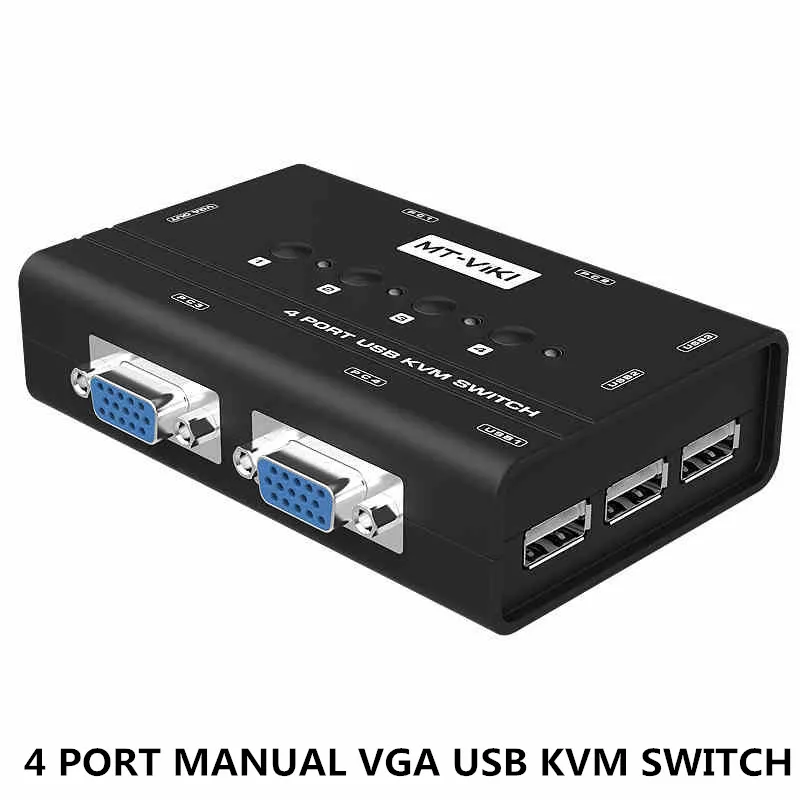 

Mt-Viki 4 Port Manual VGA Switch KVM Switch with Original Cable, 1 set of keyboard & mouse controls 4 computer MT-460KL