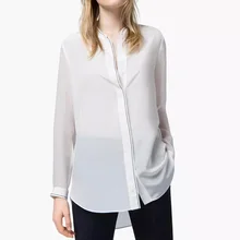 Nice Pop Women Long Blouses Front Short Back Long Blouse Mandarin Collar Blouse Simple Elegant Blouse Casual Loose Shirt CH8158