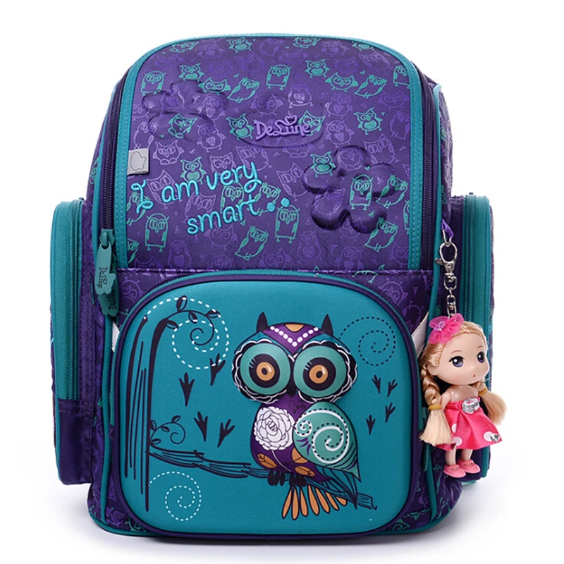 High Quality Brand School Bags for Girls 3D owl Bear Print SchoolBag Children Orthopedic Backpack Mochila