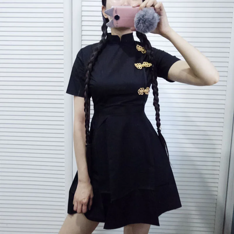 

New Hot Japanese Harajuku Vintage Gothic Lolita Dresses Black Red Slim Chinese Style Cheongsam Dress Cheongsam Robe.
