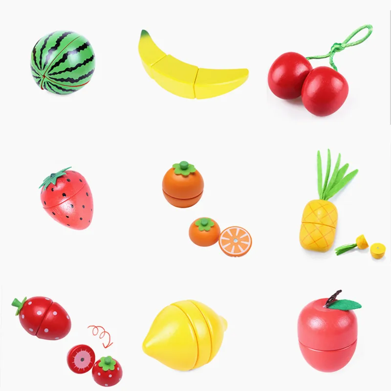 

Plastic Kitchen Fruit Pretend Play Cutting Set Wooden Magnetic Strawberry/Watermelon/Pear Colorful Educational Food Toys for Kid