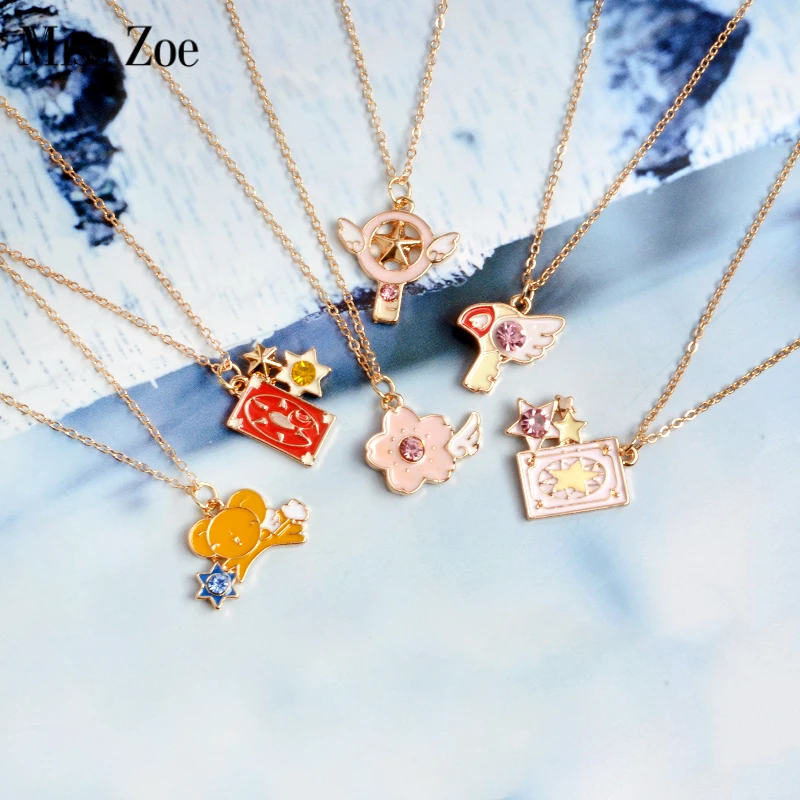 us 138 40 offanime jewelry cute star stick card wand bird rabbit  pendant necklace sakura childhood cardcaptor sakura gift for girls  friendsgifts