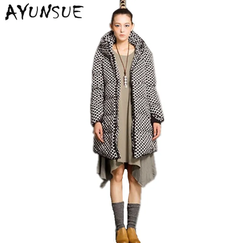

Polka Dot 2019 New Fashion European Style White Duck Down Winter Jacket Women Long Thick Coat Female Large Size S-5XL AW0062