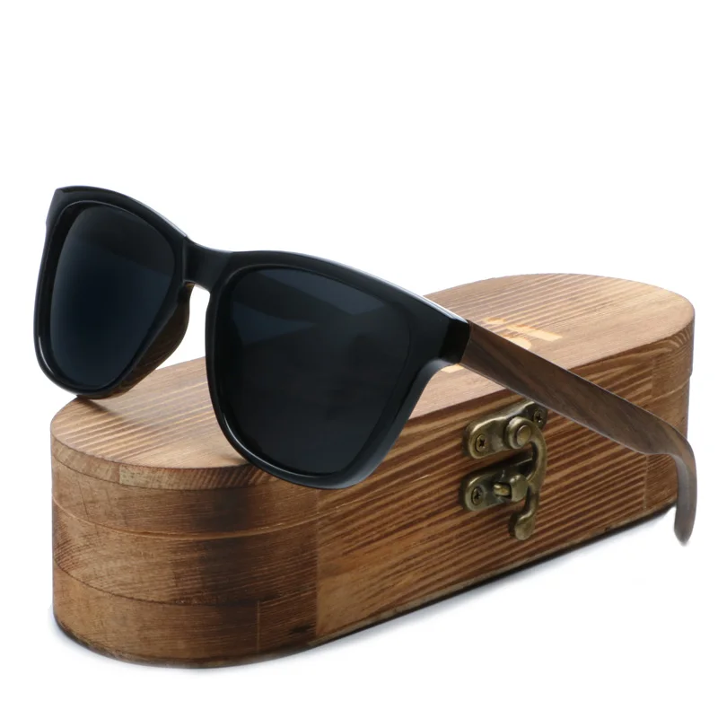 

Ablibi Men's Black Sunglasses Womens Bamboo Wooden Sunglasses 100% UV400 Protect Mens Square Shades Mirrored Lens in Wood Case