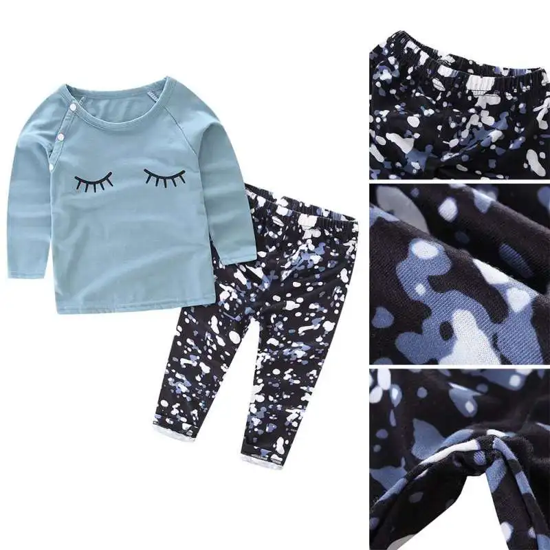 2017 Infant Baby Girls Clothes Cute Cotton Long Sleeve Eyelash T-Shirt + Pants 2 pcs Set