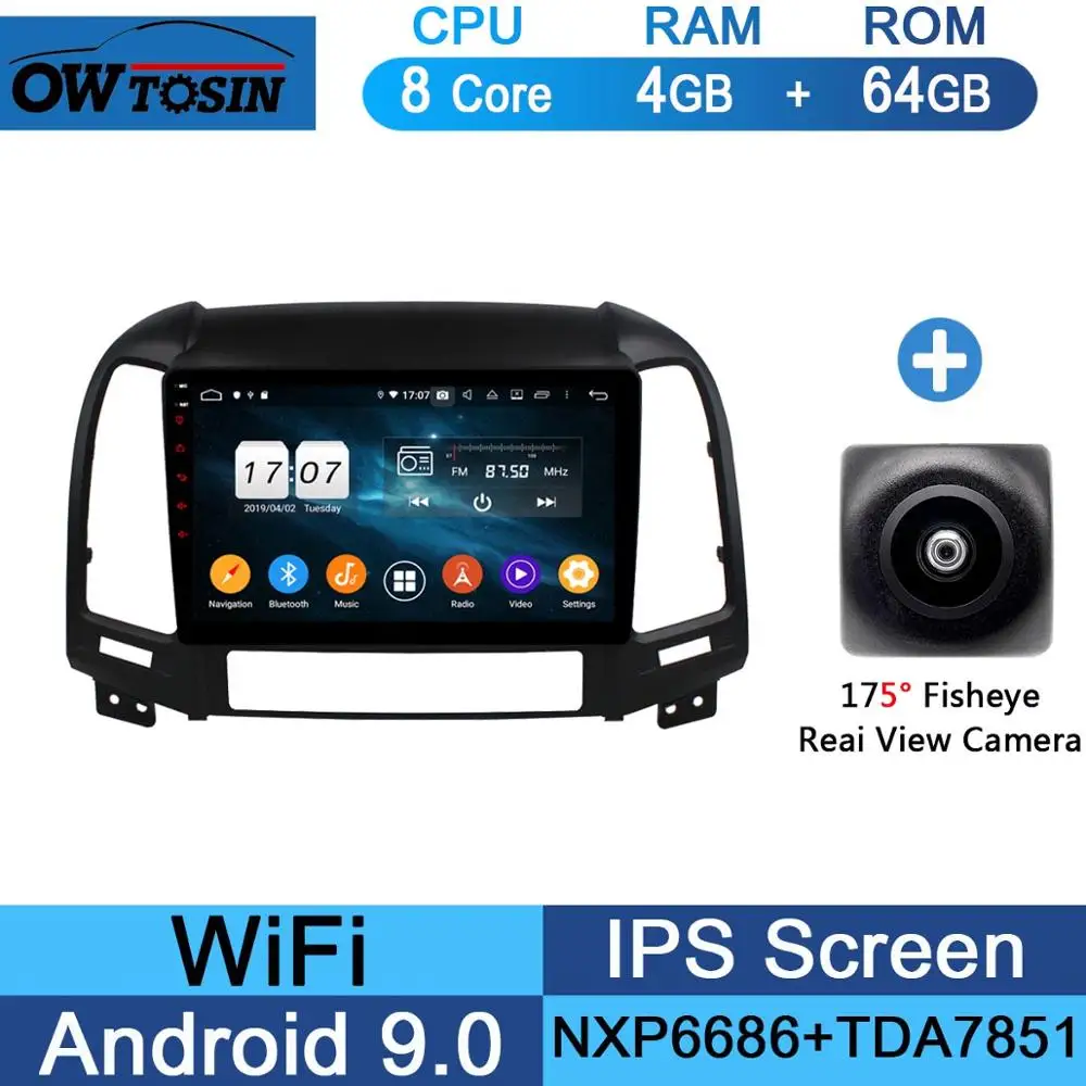 64G Fisheye Camera " ips 8 Core 4G+ 64G Android 9,0 автомобильный DVD радио мультимедиа gps Navi для hyundai Santa Fe 3 4 отверстия 2006-2012 DSP CarPlay Parrot BT - Цвет: 64G Fisheye Camera