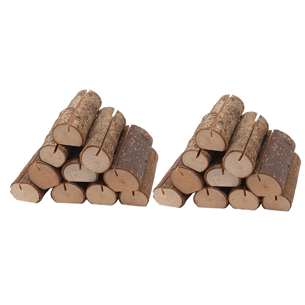 20pcs Wooden Stump Shape Wedding Party Name Card Table Number Card Holder Reception Place Card Stand for Party Wedding
