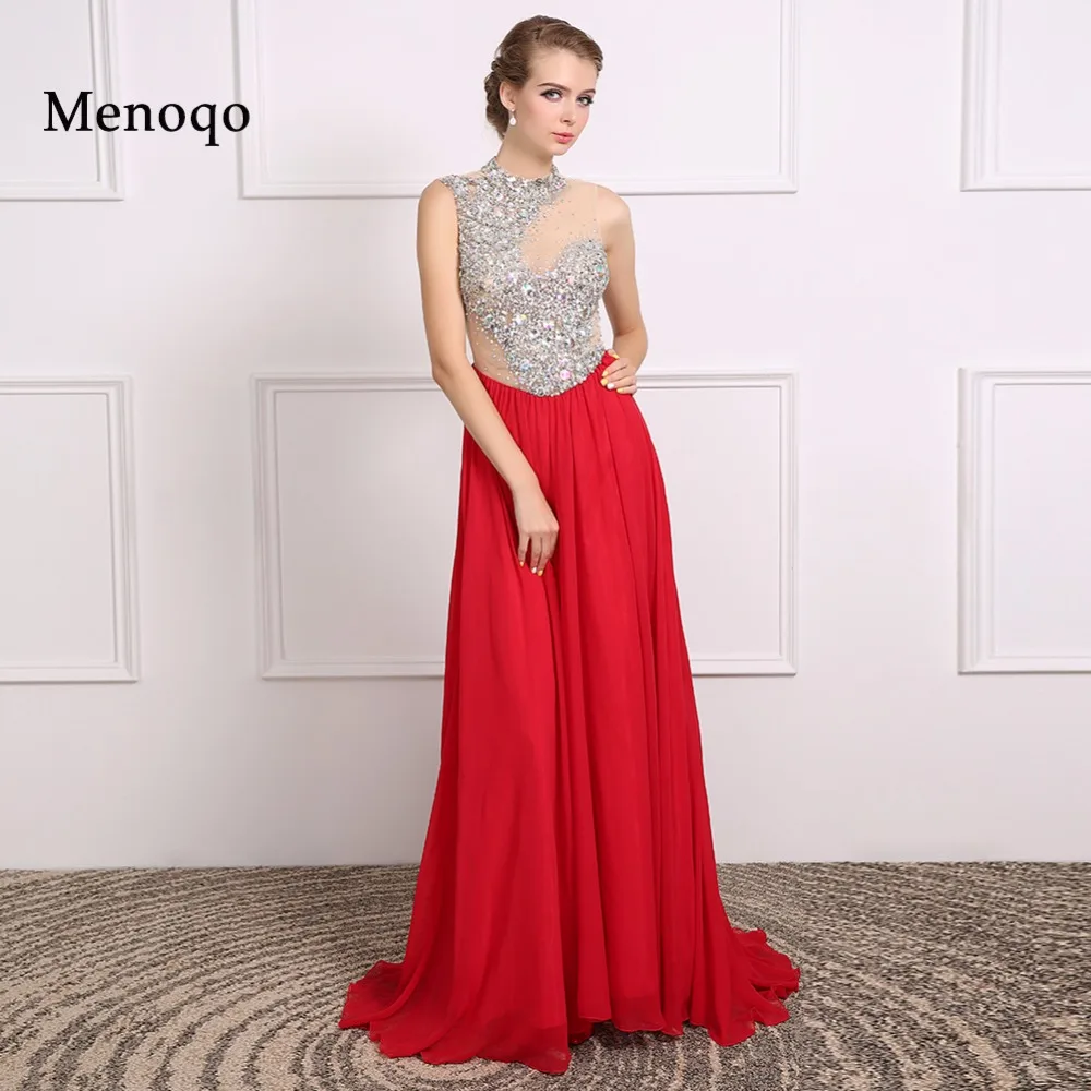 

Sexy Real Image A Line Pattern Evening Dresses with Glitter Beaded Long Chiffon Woman Formal Gown Vestido Festa