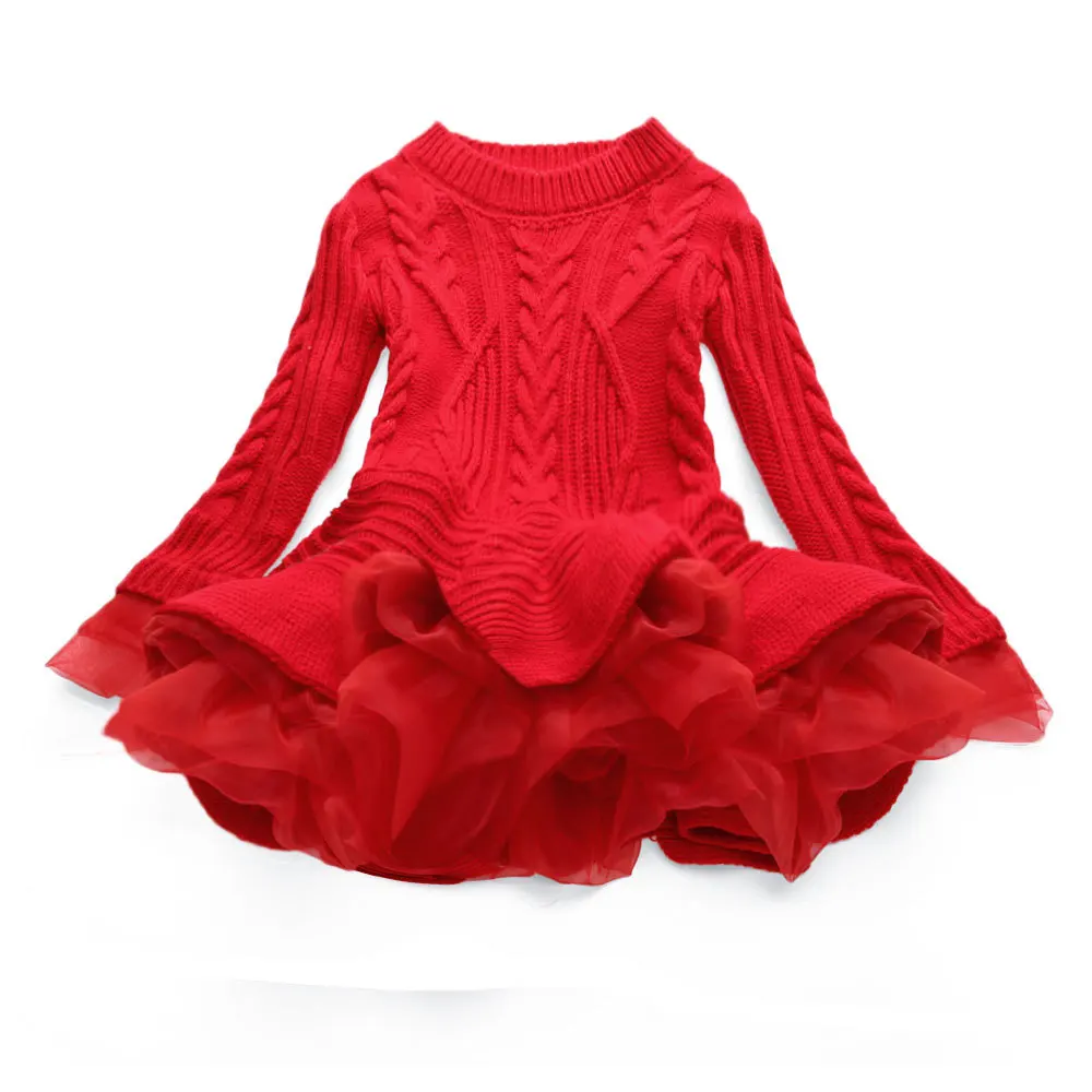 

Europe and The United States Autumn Foreign Trade Children's Clothing Knitted Long-sleeved Girls Princess Organza Sweater Dress