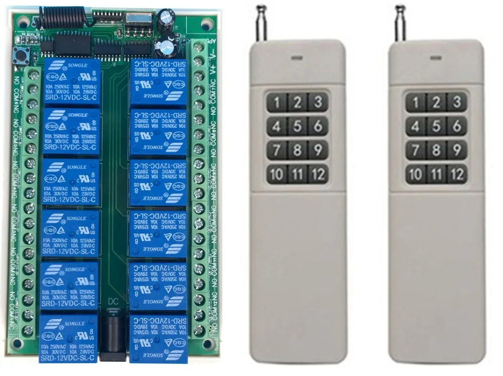 

3000m AC/DC 12V 24V 10A 12 CH 12CH RF Беспроводной переключатель системы дистанционного управления передатчик + приемник/современный потолочный светильник/фурнитура для гаражной двери/жалюзи/окна