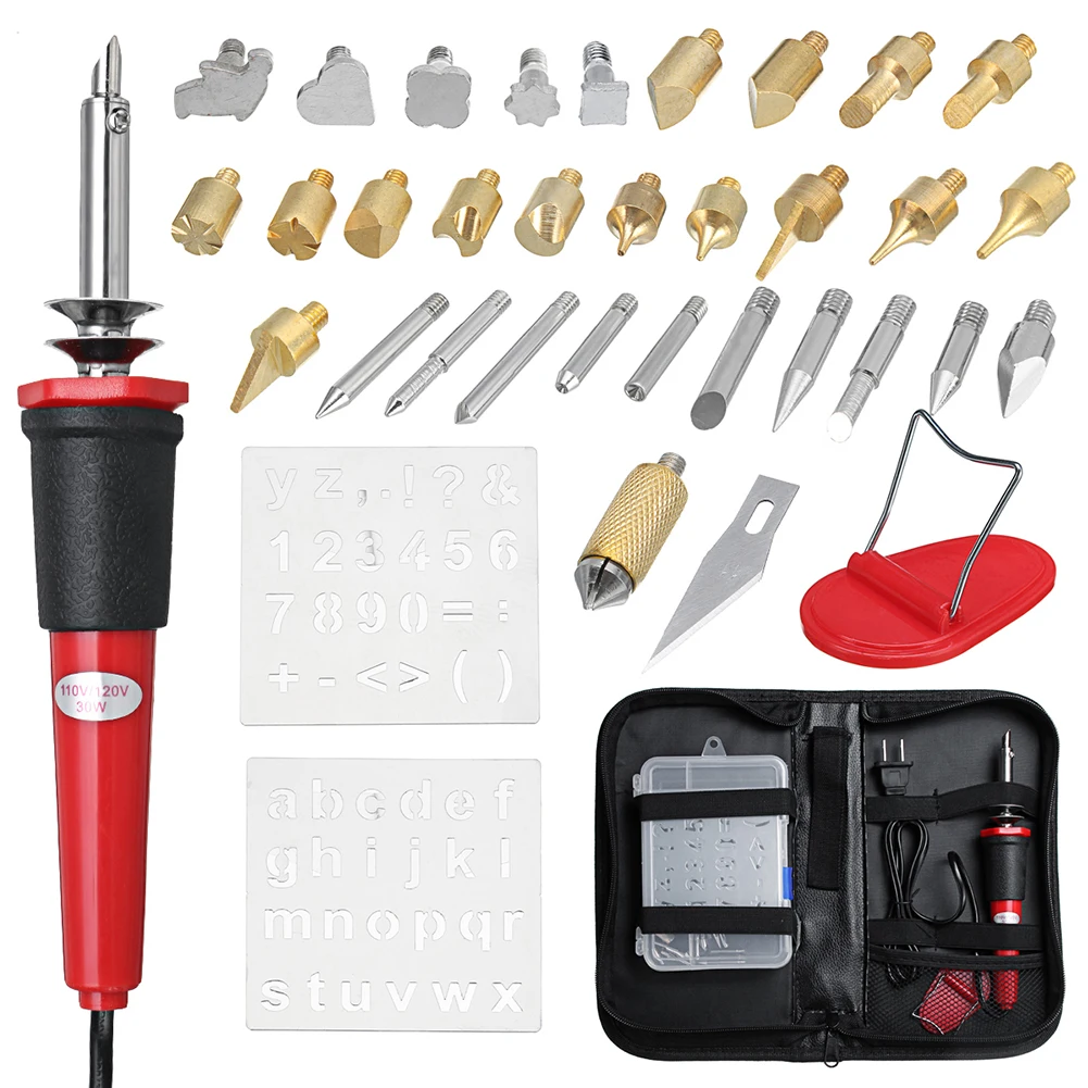 37pcs/set Soldering Iron Wood Burning Kit Carving Pyrography Tool