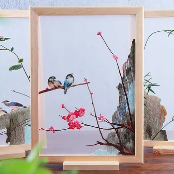 

DIY Chinese Embroidery Kit with Wooden Frame Needlework Cross Stitch Embroidery Flower Pattern Handmade Swing Craft Home Decor