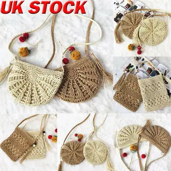

2019 New Summer Women Wicker Hand Bags Totes Beach Straw Woven Rattan Basket Bag