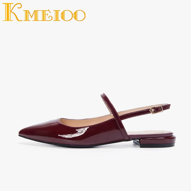 

Kmeioo 2018 Fashion Mule Shoes Backless Woman Flats Slingback Flattie Pointed Toe Buckle Strap Ladies Shoes Black Red S