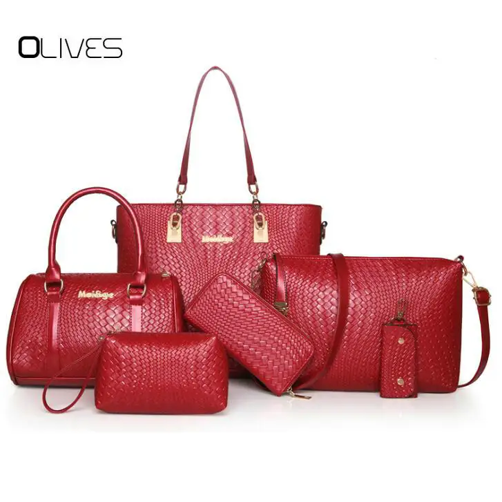 

OLIVES Buy 1 Got 6 Pieces Bag Set Handbag Women Top-Handle Big Capacity Female Fashion Shoulder Bag Purse Women PU Handbag