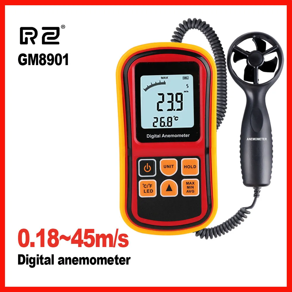 RZ ветромер измеритель скорости цифровой термометр Карманный измерительный инструмент Анемометр