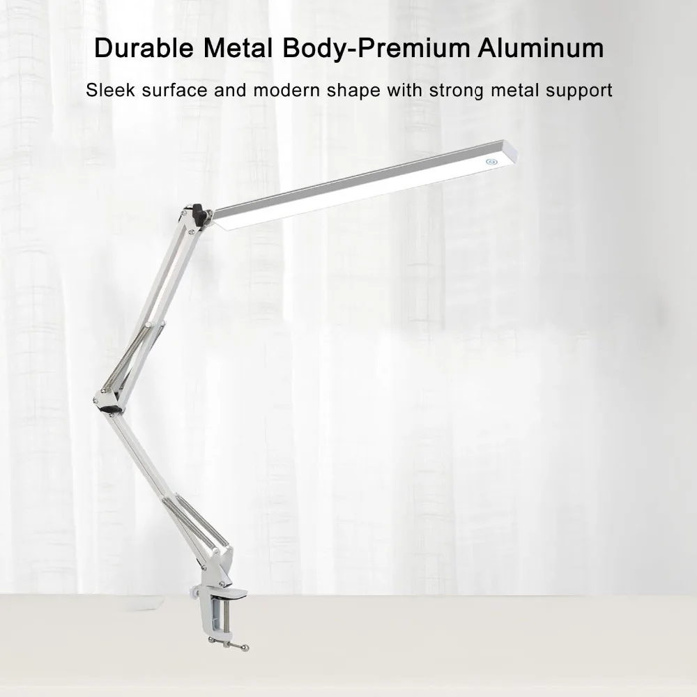 

LED Desk Lamp with Portable Clamp Design With Long Arm Metal Folding Clip-on 3-Level Dimmer Adjust