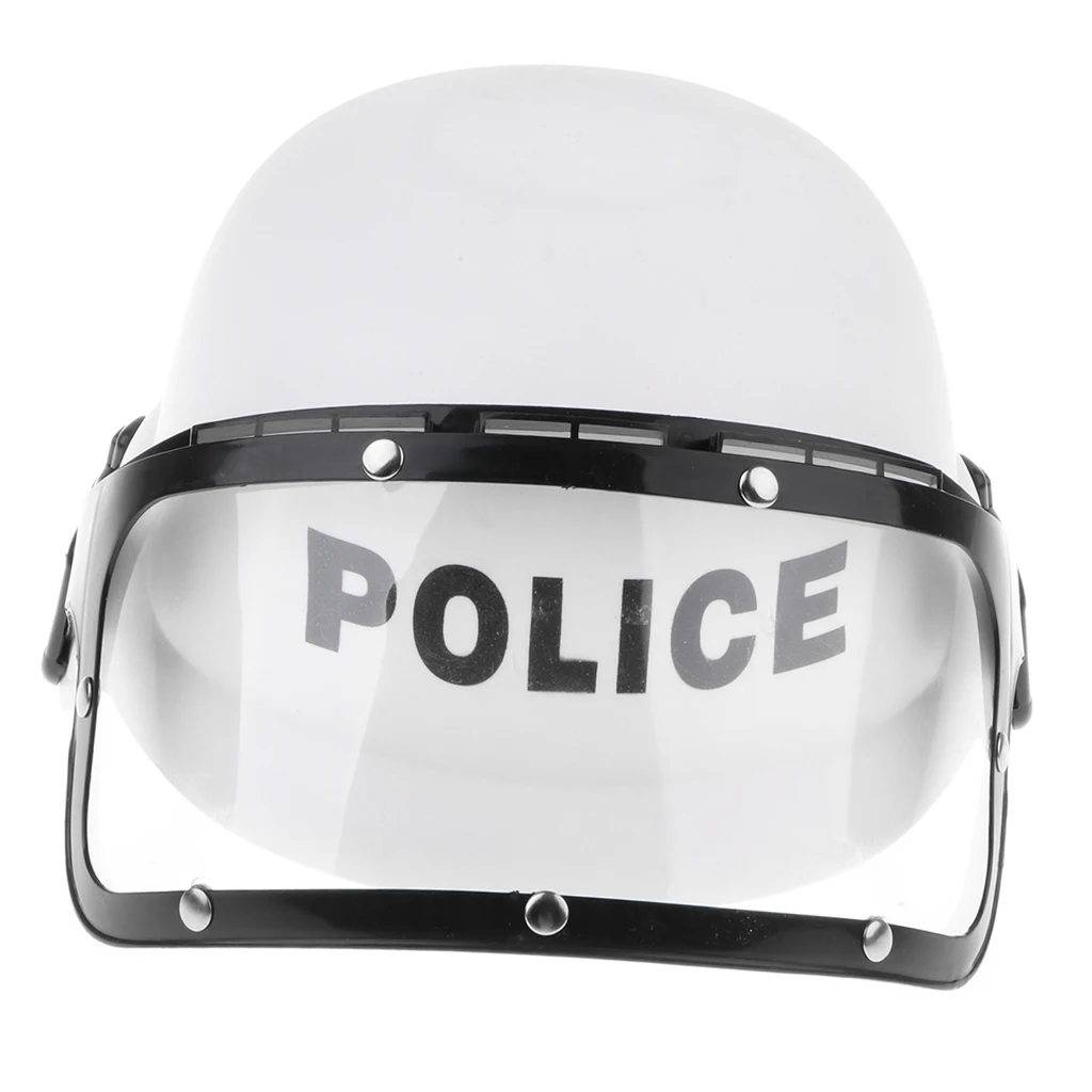 Childrens Plastic Police Costume Helmet, Cop Motorcycle Hat & Visor Child Fancy Dress Costume Pretend Role Play Game Toy