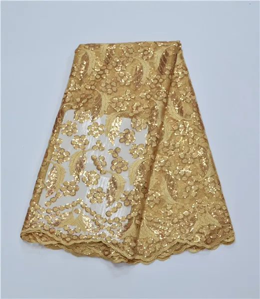 

Gold color sequin lace fabric high quality african lace fabric 2018 embroidered tulle net lace french fabric for wedding