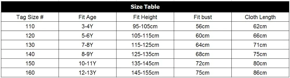 Size table