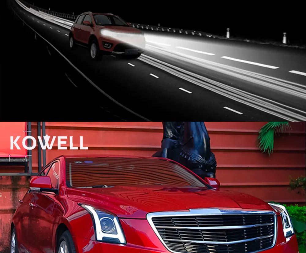 KOWELL автомобильный Стайлинг для Cadillac ATS фары- ATS все светодиодный фары DRL Bi-светодиодный объектив Высокий Низкий луч парковка противотуманная фара