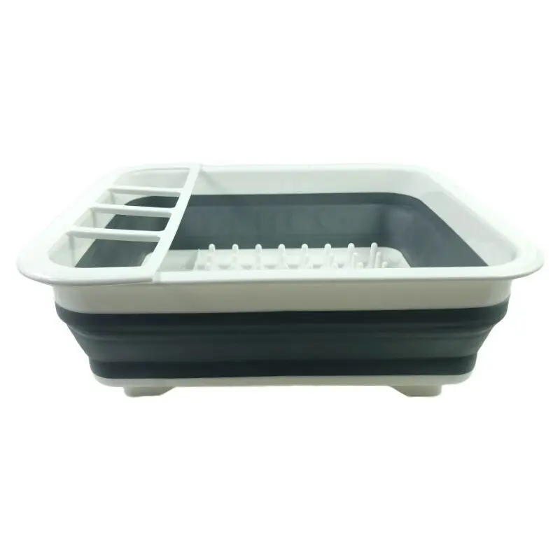 Серый Foldable Drain Bowl Dish Drying Rack Cutlery Storage Box Dish Drainer Stand Cup Holder Home Kitchen Accessories Organizer - Цвет: Серый