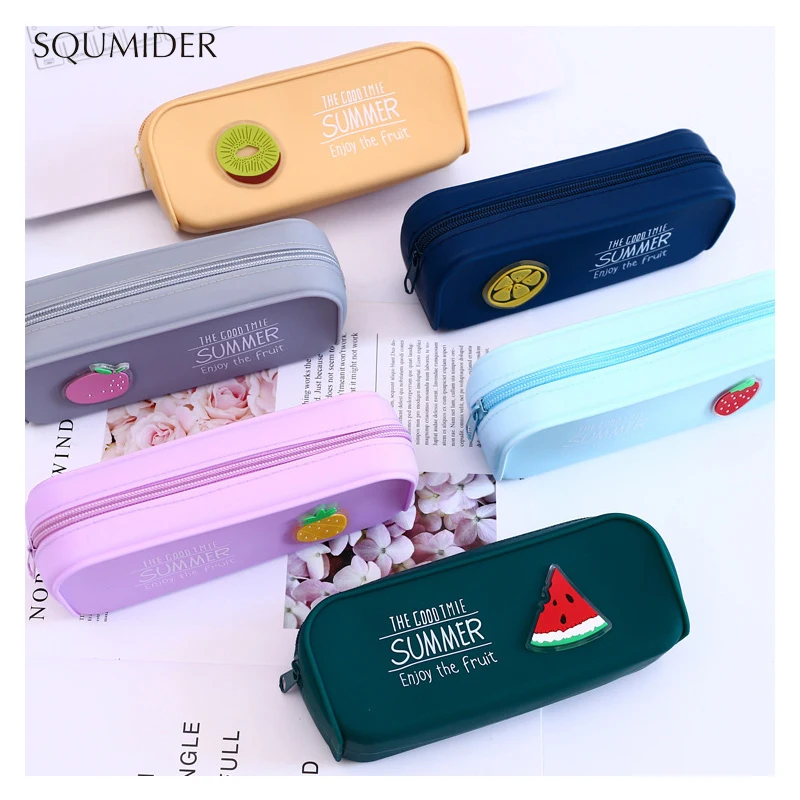 

Silicone Cartoon Fruit Pencil Case Big Kawaii Pencil Bag Zipper Large Bag For Student Girl Gift Cute School Stationery Supplies