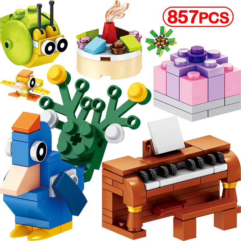 

857pcs DIY Mini Piano Violin Compatible Legoinglys Owl Crocodile Snail Fish Bird Dog Building Blocks Model Educational Kids Toys