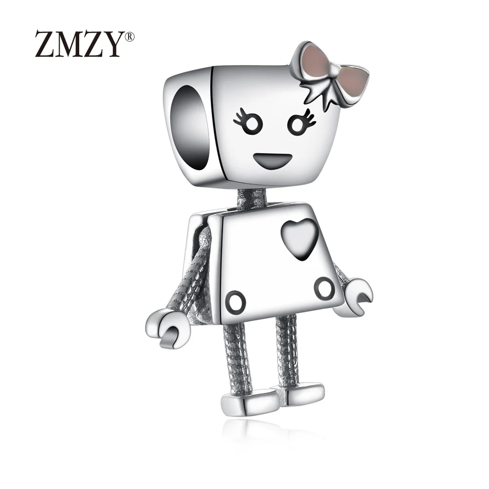 ZMZY стерлингового серебра 925 Шарм робот девушка Бусины Fit Pandora Подвески Браслеты Женские Ювелирные изделия - Цвет: Robot