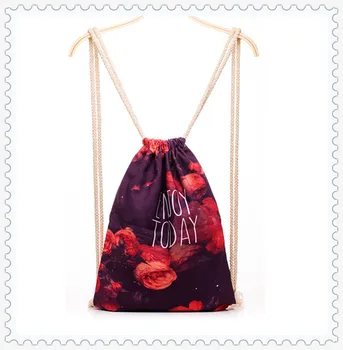 

1pcs/lot size 37x46cm HIHG QUALITY printed canvas drawstring backpack