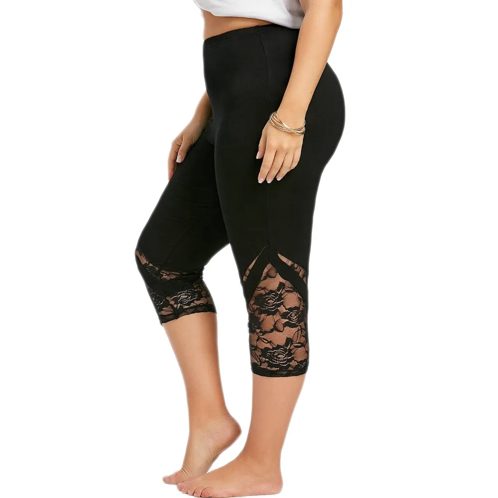 

New High Elastic Waist Leggings Women Sexy Criss Cross Plus Size Lace Panel Leggings Female Workout 2019 Summer Trousers #O