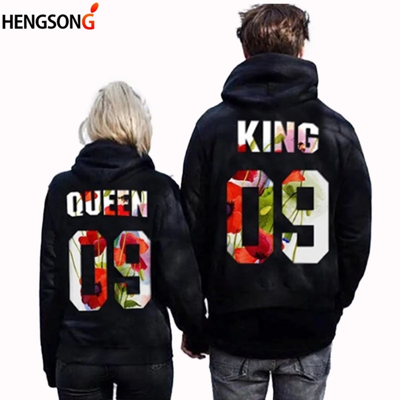 

2018 New Lovers Hoodies Sweatshirts QUEEN KING 09 Print Hoodies Women Men Pullovers Black Tops Tracksuits Couples Outerwear