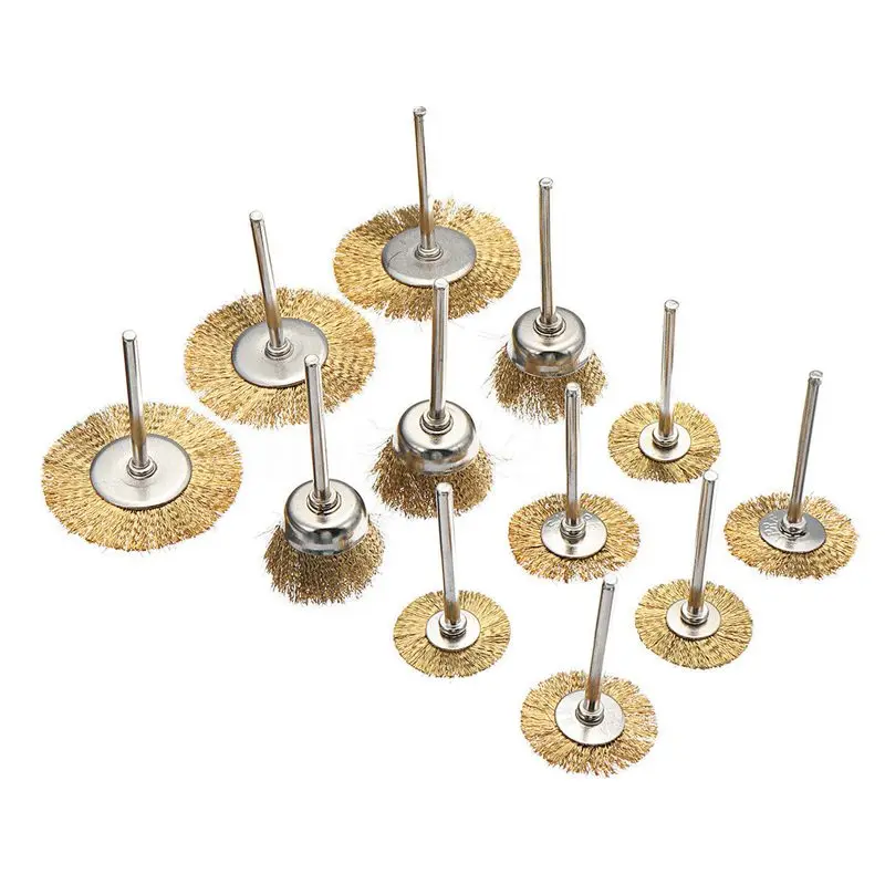 12Pcs Wire Wheel Brush Cup & Flat Crimped Steel Drill Attachment