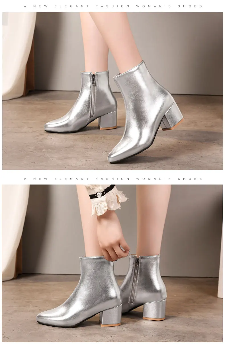 RQFF Brand Winter Boots Women With Box Big size 34-43 Shoes Woman 6CM Heel Ankle Boot Female Footwear Gold Leather Ladies Shoe (10)