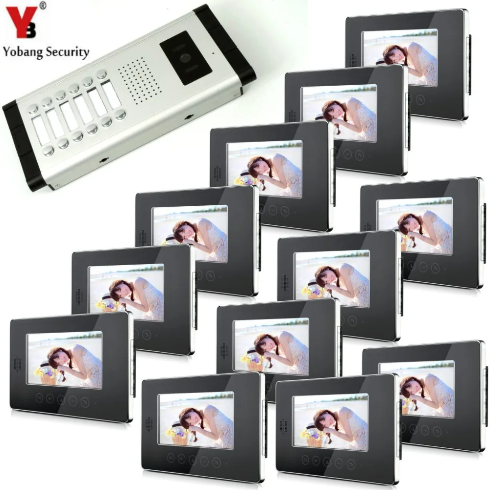 

YobangSecurity 7" LCD Wired Video Door Phone Doorbell Intercom Monitor Visual Security Camera Bell System For 12Unit Apartment