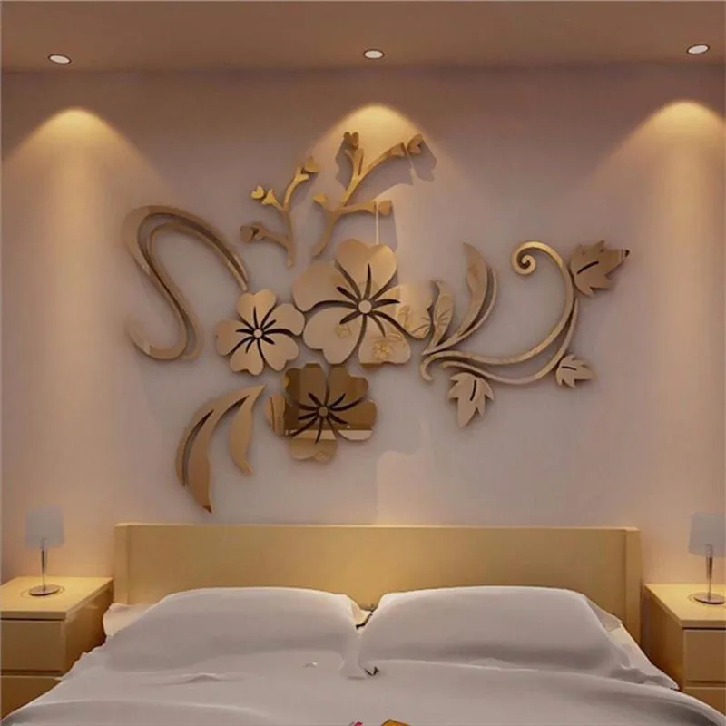 Stickers on the waLL 3D Mirror Floral Art Removable Wall Sticker Acrylic  Decal Home Room Decor Drop shipping product   X0717#3007